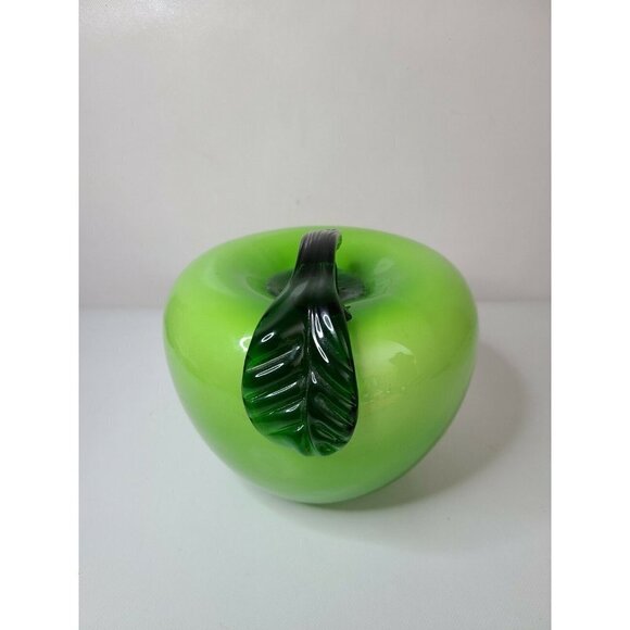 Vintage Hand Blown Art Glass Large Green Apple Murano Style Decorative Fruit 8" - Picture 3 of 7